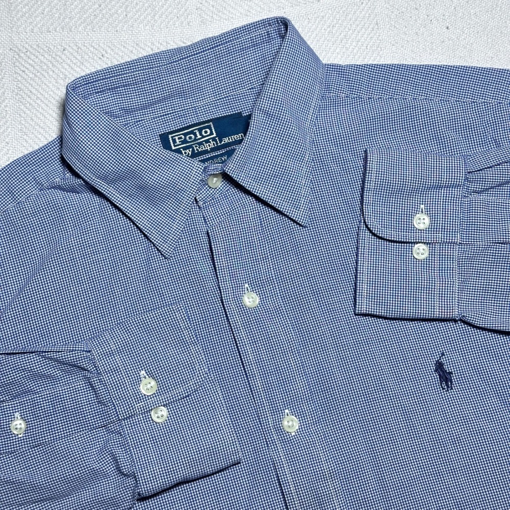 Polo Ralph Lauren Button Up Shirt Mens 16-32/33 Andrew Micro Houndstooth Blue
